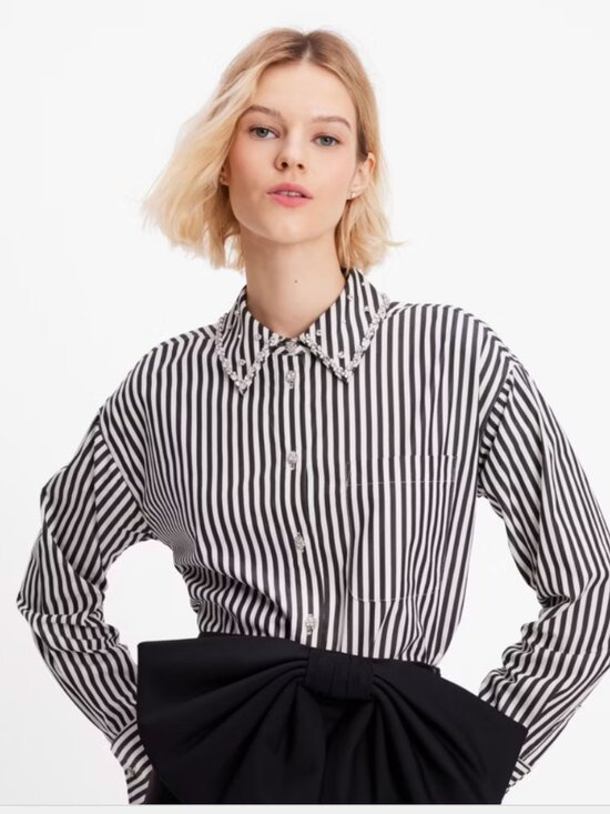 Kate Spade Tops - ✨ Kate Spade Acrobat Stripe Embellished Rhinestone Collar Button Down Shirt L ✨